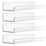 upsimples Clear Acrylic Shelves for Storage, 15' Floating Shelves Wall Mounted for Kids Bookshelf/Display Ledge Shelves for Bedroom, Living Room, Bathroom, Kitchen, Set of 4