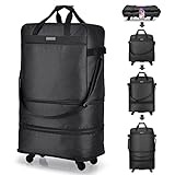 Hanke Expandable Foldable Luggage Bag Suitcase Collapsible Luggage Lightweight Rolling Travel Bag without Telescoping Handle, Black