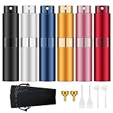 6PCS Travel Perfume Bottle Refillable，Mini Cologne Perfume Travel Bottle, atomizer sprayer for perfume with Perfume Transfer Tool,（6 Colors) Black, Silver, Gold, Blue, Pink, Red Is Travel Essentials