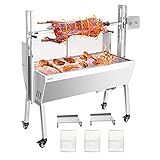 Rotisserie Grill Roaster Stainless Steel BBQ Lamb Suckling Pig Charcoal Spit Roaster Grill with 132LBS Load 25W Electric Motor Wind Baffle for Outdoor Camping Patio Island Backyard