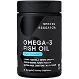 Sports Research Triple Strength Omega 3 Fish Oil - Burpless Fish Oil Supplement w/EPA & DHA Fatty Acids from Single-Source Wild Alaska Pollock - 1250 mg, 90 ct