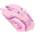 Pink Gaming Mouse Silent Click, LED Backlit Optical Game Mice Ergonomic USB Wired Mice Compatible with Laptop PC, 7 Buttons, 4 Adjustable DPI