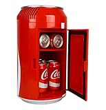 Coca-Cola 8 Can Portable Mini Fridge w/ 12V DC and 110V AC Cords, 5.4L (5.7 qt) Can Shaped Personal Cooler, Red, Travel Fridge for Drinks, Snacks, Lunch, Home, Office, Dorm Room, RV