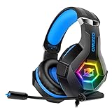 Ozeino Gaming Headset PS5 PS4 Headset with 7.1 Surround Sound, Gaming Headphones with Noise Cancelling Flexible Mic RGB LED Light Memory Earmuffs for PS5, PS4, Xbox one, PC, Mac