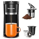 Famiworths Mini Coffee Maker Single Serve, Instant One Cup for K Cup & Ground Coffee, 6 to 12 Oz Brew Sizes, Capsule Coffee Machine with Water Window and Descaling Reminder, Black