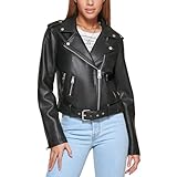 Levi's Women's Faux Leather Belted Motorcycle Jacket (Standard and Plus Sizes), black, Medium
