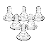 Dr. Brown’s Natural Flow Level 2 Narrow Baby Bottle Silicone Nipple, Medium Flow, 3m+, 100% Silicone Bottle Nipple, 6 Count (Pack of 1)