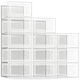 SEE SPRING Large 12 Pack Shoe Storage Box, Clear Plastic Stackable Shoe Organizer for Closet, Space Saving Foldable Shoe Rack Sneaker Container Bin Holder