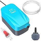 Pawfly Aquarium 15-40 GPH Compact Air Pump Quiet Oxygen Aerator Pump with Air Stone/Nano Bio Sponge Filter Airline Tubing and Check Valve Accessories for 3-20 Gallon Buckets and Fish Tanks