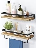 AMADA HOMEFURNISHING Floating Shelves, Bathroom Shelf with Towel Bar, Wall Shelves for Bathroom/Living Room/Kitchen/Bedroom, Light Brown Shelves Set of 2 - AMFS01