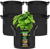 Utopia Home 5 Pack 5 Gallon Grow Bags, Thickened Nonwoven Plant Fabric Pots with Handles, Grow Pots, Plant Bags, Aeration Planting Bags, Fabric planter Bags for Fruits, Vegetables and Flowers