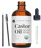 Kate Blanc Cosmetics Castor Oil (2oz), USDA Certified Organic, 100% Pure, Cold Pressed, Hexane Free Stimulate Growth for Eyelashes, Eyebrows, Hair. Skin Moisturizer & Hair Treatment Starter Kit
