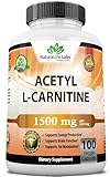 Acetyl L-Carnitine 1,500 mg High Potency Supports Energy Production, Sports Nutrition, Supports Memory/Focus - 100 Veggie Capsules