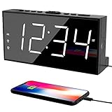 Alarm Clock for Bedroom, 2 Alarms Loud LED Big Display Clock with USB Charging Port, Adjustable Volume, Dimmable, Snooze, Plug in Simple Basic Digital Clock for Deep Sleepers Kids Elderly Home Office