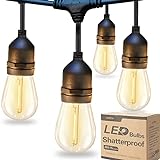 addlon LED Outdoor String Lights 48FT with Edison Vintage Shatterproof Bulbs and Commercial Grade Weatherproof Strand - ETL Listed Heavy-Duty Decorative Lights for Patio Garden