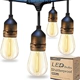 addlon LED Outdoor String Lights 48FT with Edison Vintage Shatterproof Bulbs and Commercial Grade Weatherproof Strand - ETL Listed Heavy-Duty Decorative Lights for Patio Garden