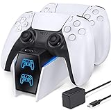 PS5 Controller Charger Station with Fast Charging AC Adapter 5V/3A, Dual Controller Charging Stand for Playstation 5, Docking Station Replacement for DualSense Charging Station