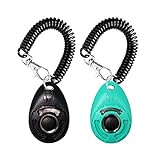OYEFLY Dog Training Clicker with Wrist Strap Durable Lightweight Easy to Use, Pet Training Clicker for Cats Puppy Birds Horses. Perfect for Behavioral Training 2-Pack (Black and Water Lake Blue)