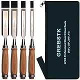 GREBSTK 4 Piece Wood Chisel Set Sturdy CR-V Steel Chisel Beech Handle Woodworking Tools with Oxford Bag