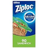 Ziploc Sandwich and Snack Bags for On the Go Freshness, Grip'n Seal Technology for Easier Grip, Open, and Close, 90 Count