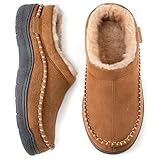 Zigzagger Men's Slip On Moccasin Slippers, Indoor/Outdoor Warm Fuzzy My Pillow Comfy House Shoes, Fluffy Wide Loafer Slippers,Tan,9-10 D(M) US