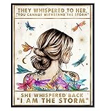 Inspirational Positive Quotes Wall Decor - She Whispered Back I Am The Storm - Hippie Boho Wall Art - Motivational Poster - Encouragement Gifts for Women - Rustic Bedroom Living Room Home Office
