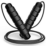Jump Rope, Tangle-Free Rapid Speed Jumping Rope Cable with Ball Bearings for Women, Men and Kids, Adjustable Foam Handles Steel Jump Ropes for Fitness,Black,1 Pack