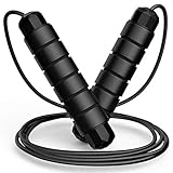 Jump Rope, Tangle-Free Rapid Speed Jumping Rope Cable with Ball Bearings for Women, Men and Kids, Adjustable Foam Handles Steel Jump Ropes for Fitness,Black,1 Pack