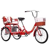 MENGYY Adult Tricycle Folding for Seniors Comfortable seat 3 Wheel Bicycle with Shopping Basket Double Chain 20 Inch Shock Absorber Front Fork Parents and Children Maximum Load 200kg (red) 27*27*17