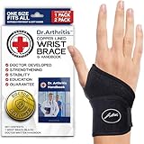 Doctor Developed Wrist Brace - Wrist support brace for Carpal Tunnel Arthritis,Tendonitis, Hand Support - Ideal for Fitness, Weightlifting - Handbook included (1 Pack)