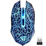 TENMOS M2 Wireless Gaming Mouse, Silent Rechargeable Optical USB Computer Mice Wireless with 7 Color LED Light, Ergonomic Design, 3 Adjustable DPI Compatible with Laptop/PC/Notebook, 6 Buttons (Black)