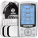 AUVON Dual Channel TENS EMS Unit 24 Modes Muscle Stimulator for Pain Relief, Rechargeable TENS Machine Massager with 12 Pads, ABS Pads Holder, USB Cable and Dust-Proof Storage Bag