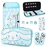 DLseego Cartoon Dog Switch Case Set Blue Carrying Case with 12 Slots Cute TPU Protective Case Soft Cover with 4PCS Lovely Puppy & Claw Thumb Grips Caps and 1PCS Kawaii Sticker for Switch 2017