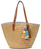 Straw Beach Bags Tote Tassels Bag Hobo Summer Handwoven Shoulder Bags Purse With Pom Poms One Size