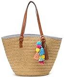 Straw Beach Bags Tote Tassels Bag Hobo Summer Handwoven Shoulder Bags Purse With Pom Poms One Size