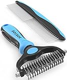 Dog Grooming Brush and Metal Comb, Undercoat Rake for Dogs Grooming Supplies Dematting Deshedding Brush for Shedding, Cat Brush Deshedder Brush Dogs Shedding Tool for Long matted Haired Pets, Blue