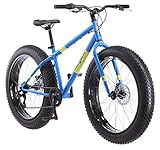 Mongoose Dolomite Mens and Womens Fat Tire Mountain Bike, 26-inch Wheels, 4-Inch Wide Knobby Tires, 7-Speed, Adult Steel Frame, Front and Rear Brakes, Light Blue