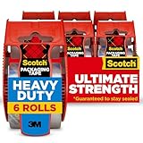 Scotch Heavy Duty Shipping and Moving Packing Tape, Clear, Packing and Moving Supplies, 1.88 in. x 22.2 yd., 6 Tape Rolls with Dispensers