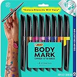 BIC BodyMark Temporary Tattoo Markers for Skin (MTBP81-AST), Color Collection, Flexible Brush Tip, 8-Count Pack of Assorted Colors, Skin-Safe*, Cosmetic Quality