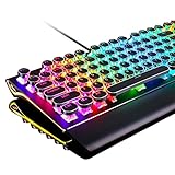 RK ROYAL KLUDGE S108 Typewriter Style Retro Mechanical Gaming Keyboard Wired with True RGB Backlit Collapsible Wrist Rest 108-Key Blue Switches Round Keycap - Black