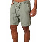 KHIRY Shorts for Mens Effortless Cotton Linen Solid Colour Stretch Waist Drawstring Casual Outdoor Trousers (Color : Green, Size : 3X-Large)