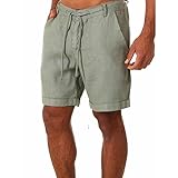 KHIRY Shorts for Mens Effortless Cotton Linen Solid Colour Stretch Waist Drawstring Casual Outdoor Trousers (Color : Green, Size : 3X-Large)