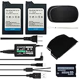 TFSeven 2Pcs PSP-S110 1200mah Rechargeable Lithium Ion Replacement Sony PSP Slim Battery + AC Adapter 5V 2A Wall Travel Power Supply Compatible for PSP 2000 2001 3000 3001 3004 Accessories Bundle Kit