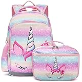 OctSky Backpack for Girls, Kids backpacks Preschool Kindergarten Bookbag Cute Lightweight With Chest Strap and Lunchbox (Unicorn)