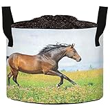 ZzWwR 3 Gallon Horse Runs Gallop on Flower Meadow Rural Freedom Breathable Thickened Grow Bag Heavy Duty Plant Pot Containers with Handles for Flower Tomato Potato Fruits Vegetables