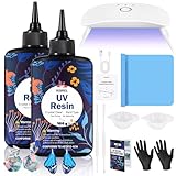 KISREL UV Resin with Light - 200g Upgraded Hard Type Crystal Clear Ultraviolet Curing UV Resin Kit, 8 Lamp Beads UV Light, UV Resin with Light for Craft Jewelry Making