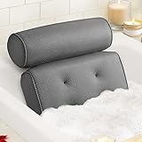 LuxStep Bath Pillow Bathtub Pillow with 6 Non-Slip Suction Cups,14.6x12.6 Inch, Extra Thick and Soft Air Mesh Pillow for Bath - Fits All Bathtub, Grey