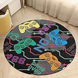 HoaMoya Colorful Joysticks Gamepad Round Area Rug Cool Gamer Slogan Circle Rug Carpet Large Circular Rugs Non-Slip Mat for Kitchen Living Room Bedroom Decoration 60 * 60cm