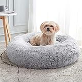 Calming Dog & Cat Bed, Anti-Anxiety Donut Cuddler Warming Cozy Soft Round Bed, Fluffy Faux Fur Plush Cushion bed for Small Medium Dogs and Cats (20'/24'/27'/30')