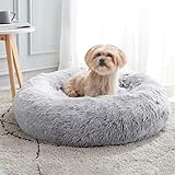 Calming Dog & Cat Bed, Anti-Anxiety Donut Cuddler Warming Cozy Soft Round Bed, Fluffy Faux Fur Plush Cushion bed for Small Medium Dogs and Cats (20'/24'/27'/30')